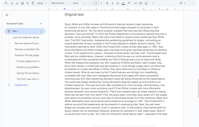 Google doc showing original wall of text.